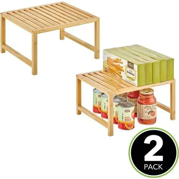 Wooden Stackable Storage Shelf - Food and Kitchen Organizer - 2 Pack - Bamboo